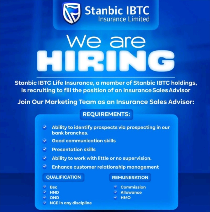 IMG 20251007 065918 Vacancy: Insurance Sales Advisor at Stanbic IBTC Life Insurance (a member of Stanbic IBTC Holdings).