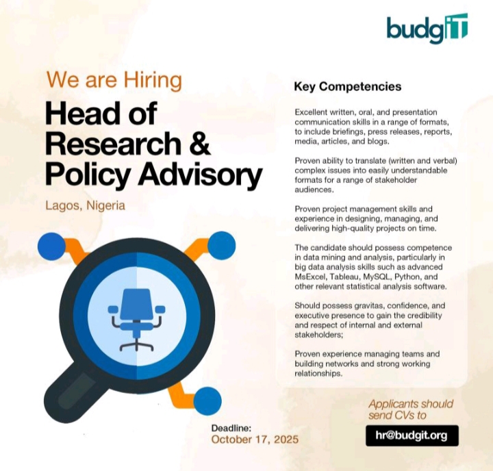 IMG 20251007 071518 Vacancy: Join BudgIT as Head of Research & Policy Advisory!
